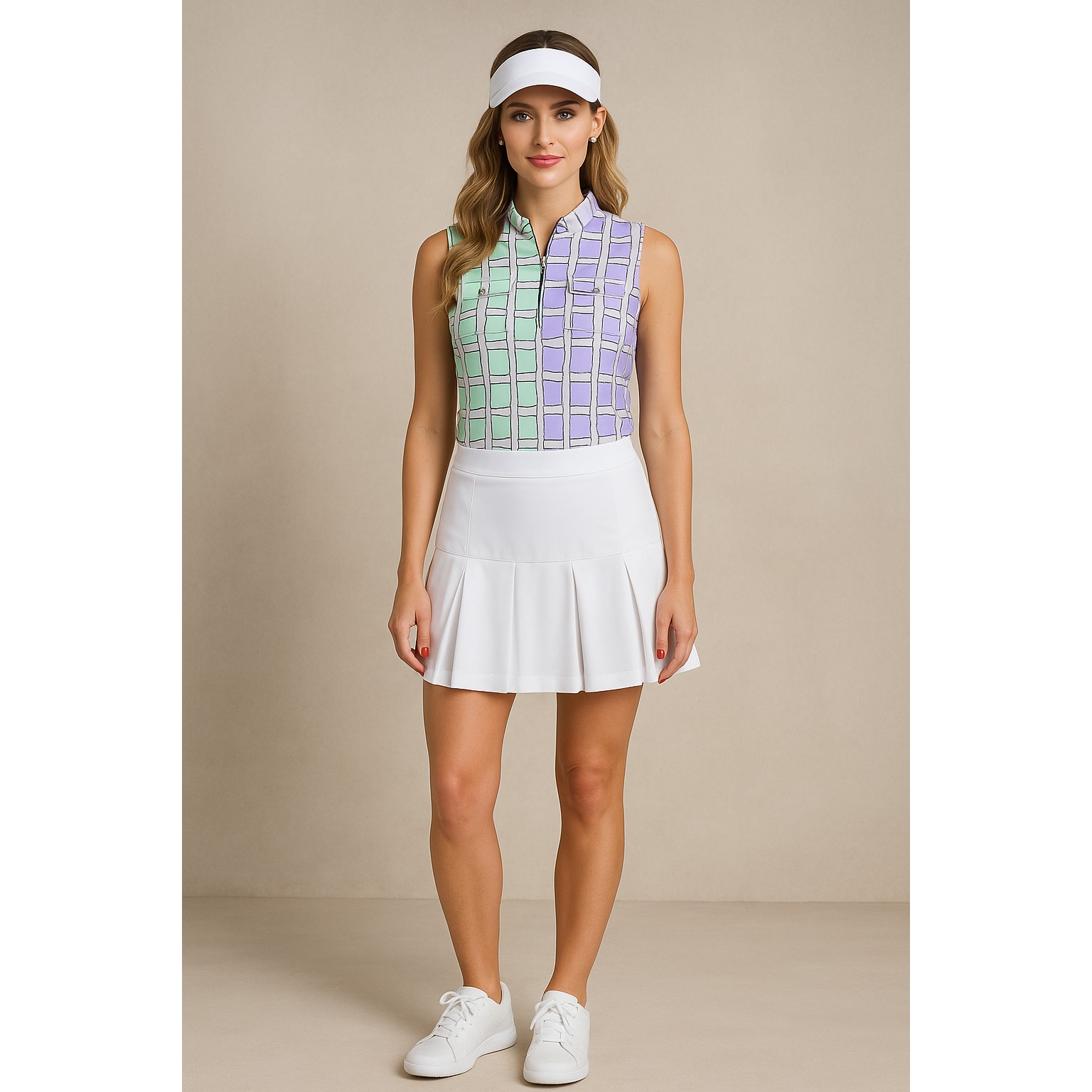 Jamie Sadock Top Womens L Green Purple Colorblock Spf 50 Golf Pickleball Tennis